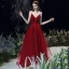 Sexy Bordeaux Robe De Bal 2020 Princesse Bretelles Spaghetti Col v profond Sans Manches Perlage Glitter Tulle Ceinture Longue Volants Dos Nu Robe De Ceremonie