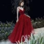 Sexy Bordeaux Robe De Bal 2020 Princesse Bretelles Spaghetti Col v profond Sans Manches Perlage Glitter Tulle Ceinture Longue Volants Dos Nu Robe De Ceremonie