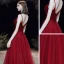 Sexy Bordeaux Robe De Bal 2020 Princesse Bretelles Spaghetti Col v profond Sans Manches Perlage Glitter Tulle Ceinture Longue Volants Dos Nu Robe De Ceremonie