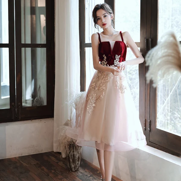 Chic Beautiful Burgundy Champagne Homecoming Graduation Dresses 2020 A-Line Princess