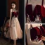 Chic / Beautiful Burgundy Champagne Homecoming Graduation Dresses 2020 A-Line / Princess Shoulders Sleeveless Appliques Lace Tea-length Backless Formal Dresses