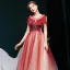 Meilleur Bordeaux Dégradé De Couleur Robe De Soirée 2020 Princesse Transparentes Encolure Dégagée Manches Courtes Perlage Glitter Tulle Train De Balayage Volants Dos Nu Robe De Ceremonie