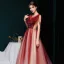 Meilleur Bordeaux Dégradé De Couleur Robe De Soirée 2020 Princesse Transparentes Encolure Dégagée Manches Courtes Perlage Glitter Tulle Train De Balayage Volants Dos Nu Robe De Ceremonie