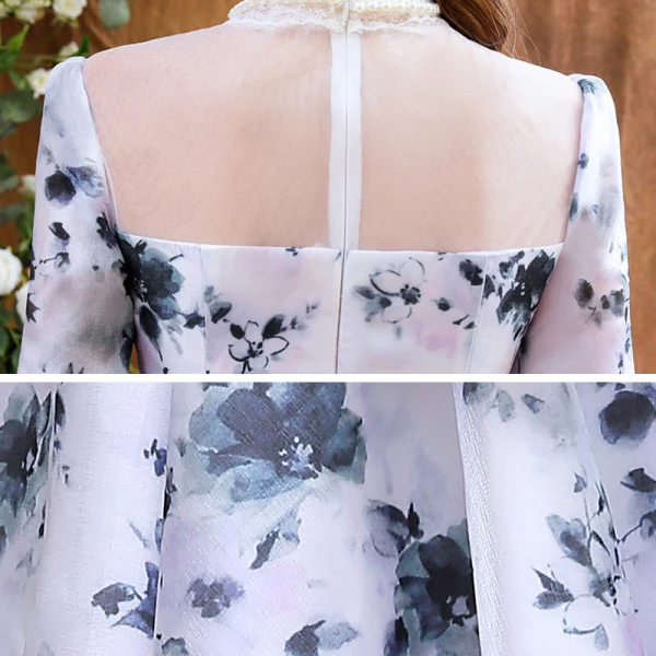 Eleganckie Białe Organza Kwiatowy Homecoming Sukienki Na Studniówke 2020 Princessa Przezroczyste Wysokiej Szyi Frezowanie Perła Rękawy z dzwoneczkami Krótkie Sukienki Wizytowe