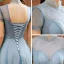 Charming Ocean Blue Prom Dresses 2020 A-Line / Princess See-through High Neck Short Sleeve Beading Glitter Tulle Floor-Length / Long Backless Formal Dresses