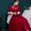 Vintage / Retro Burgundy Prom Dresses 2020 Ball Gown See-through High Neck Puffy Short Sleeve Beading Glitter Tulle Tea-length Ruffle Formal Dresses