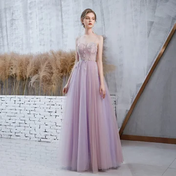 Élégant Lavande Robe De Bal Avec Châle 2020 Princesse Bretelles Spaghetti Sans Manches Perlage Glitter Tulle Longue Volants Dos Nu Robe De Ceremonie