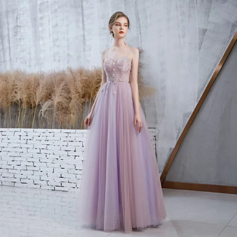 Elegantes Espliego Vestidos de gala Con Chal 2020 A-Line / Princess Spaghetti Straps Sin Mangas Rebordear Glitter Tul Largos Ruffle Sin Espalda Vestidos Formales