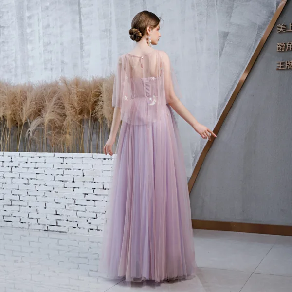 Élégant Lavande Robe De Bal Avec Châle 2020 Princesse Bretelles Spaghetti Sans Manches Perlage Glitter Tulle Longue Volants Dos Nu Robe De Ceremonie