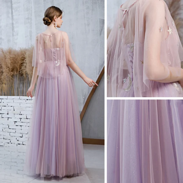 Élégant Lavande Robe De Bal Avec Châle 2020 Princesse Bretelles Spaghetti Sans Manches Perlage Glitter Tulle Longue Volants Dos Nu Robe De Ceremonie