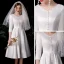 Vintage Elfenben Satin Brud Bröllopsklänningar 2020 Prinsessa V-Hals 3/4 ärm Halterneck Knälång Ruffle
