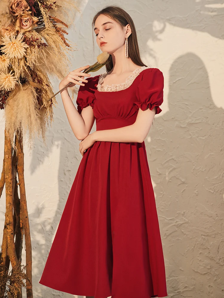 green emerald velvet dress Floral Puff Sleeve Dress - Elegant Graduation & Birthday Gowns