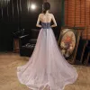 Elegant Lavendel Selskapskjoler 2020 Prinsesse Kjæreste Uten Ermer Beading Glitter Tyll Feie Tog Ryggløse Formelle Kjoler