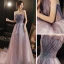 Elegant Lavendel Selskapskjoler 2020 Prinsesse Kjæreste Uten Ermer Beading Glitter Tyll Feie Tog Ryggløse Formelle Kjoler