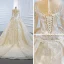 Luxury / Gorgeous Champagne Bridal Wedding Dresses 2020 Ball Gown See-through Scoop Neck Long Sleeve Appliques Lace Sequins Beading Chapel Train Ruffle