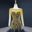 Luxury / Gorgeous Navy Blue Red Carpet Evening Dresses  2020 Ball Gown See-through Scoop Neck Long Sleeve Handmade  Beading Floor-Length / Long Backless Formal Dresses