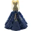 Luxury / Gorgeous Navy Blue Red Carpet Evening Dresses  2020 Ball Gown See-through Scoop Neck Long Sleeve Handmade  Beading Floor-Length / Long Backless Formal Dresses