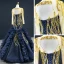 Luxury / Gorgeous Navy Blue Red Carpet Evening Dresses  2020 Ball Gown See-through Scoop Neck Long Sleeve Handmade  Beading Floor-Length / Long Backless Formal Dresses