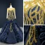 Luxury / Gorgeous Navy Blue Red Carpet Evening Dresses  2020 Ball Gown See-through Scoop Neck Long Sleeve Handmade  Beading Floor-Length / Long Backless Formal Dresses