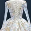 Amazing / Unique Multi-Colors Bridal Wedding Dresses 2020 Ball Gown See-through Scoop Neck Long Sleeve Beading Sequins Chapel Train Ruffle