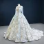 Amazing / Unique Multi-Colors Bridal Wedding Dresses 2020 Ball Gown See-through Scoop Neck Long Sleeve Beading Sequins Chapel Train Ruffle