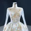Amazing / Unique Multi-Colors Bridal Wedding Dresses 2020 Ball Gown See-through Scoop Neck Long Sleeve Beading Sequins Chapel Train Ruffle