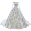 Amazing / Unique Multi-Colors Bridal Wedding Dresses 2020 Ball Gown See-through Scoop Neck Long Sleeve Beading Sequins Chapel Train Ruffle