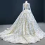Amazing / Unique Multi-Colors Bridal Wedding Dresses 2020 Ball Gown See-through Scoop Neck Long Sleeve Beading Sequins Chapel Train Ruffle