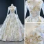 Amazing / Unique Multi-Colors Bridal Wedding Dresses 2020 Ball Gown See-through Scoop Neck Long Sleeve Beading Sequins Chapel Train Ruffle