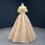 High-end Champagne Evening Dresses  2020 A-Line / Princess Strapless Sleeveless Feather Appliques Lace Sequins Floor-Length / Long Backless Formal Dresses