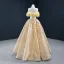 High-end Champagne Evening Dresses  2020 A-Line / Princess Strapless Sleeveless Feather Appliques Lace Sequins Floor-Length / Long Backless Formal Dresses
