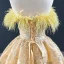 High-end Champagne Evening Dresses  2020 A-Line / Princess Strapless Sleeveless Feather Appliques Lace Sequins Floor-Length / Long Backless Formal Dresses