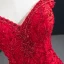 Luxus / Herrlich Rot Abendkleider 2020 Meerjungfrau Off Shoulder Kurze Ärmel Perlenstickerei Sweep / Pinsel Zug Rüschen Rückenfreies Festliche Kleider