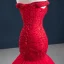 Luxus / Herrlich Rot Abendkleider 2020 Meerjungfrau Off Shoulder Kurze Ärmel Perlenstickerei Sweep / Pinsel Zug Rüschen Rückenfreies Festliche Kleider