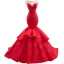 Luxe Rouge Tapis rouge Robe De Soirée 2020 Trompette / Sirène Transparentes Encolure Dégagée Sans Manches Perlage Train De Balayage Volants Dos Nu Robe De Ceremonie