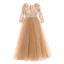 Chic / Beautiful Gold Flower Girl Dresses 2020 Ball Gown Scoop Neck 3/4 Sleeve Appliques Lace Sash Floor-Length / Long Ruffle