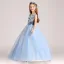 Chic / Beautiful Pool Blue Flower Girl Dresses 2020 Ball Gown V-Neck Sleeveless Appliques Lace Flower Beading Pearl Floor-Length / Long Ruffle