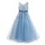 Chic / Beautiful Pool Blue Flower Girl Dresses 2020 Ball Gown V-Neck Sleeveless Appliques Lace Flower Beading Pearl Floor-Length / Long Ruffle