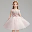 Chic / Belle Rougissant Rose Anniversaire Robe Ceremonie Fille 2020 Robe Boule De l'épaule Manches Courtes Dos Nu Appliques En Dentelle Fleur Perlage Courte Volants