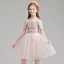 Chic / Belle Rougissant Rose Anniversaire Robe Ceremonie Fille 2020 Robe Boule De l'épaule Manches Courtes Dos Nu Appliques En Dentelle Fleur Perlage Courte Volants