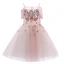 Chic / Belle Rougissant Rose Anniversaire Robe Ceremonie Fille 2020 Robe Boule De l'épaule Manches Courtes Dos Nu Appliques En Dentelle Fleur Perlage Courte Volants