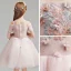 Chic / Belle Rougissant Rose Anniversaire Robe Ceremonie Fille 2020 Robe Boule De l'épaule Manches Courtes Dos Nu Appliques En Dentelle Fleur Perlage Courte Volants