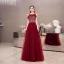 Elegant Burgundy Evening Dresses  2020 A-Line / Princess See-through Scoop Neck Sleeveless Feather Beading Floor-Length / Long Formal Dresses