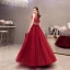 Elegant Burgundy Evening Dresses  2020 A-Line / Princess See-through Scoop Neck Sleeveless Feather Beading Floor-Length / Long Formal Dresses