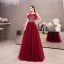 Elegant Burgundy Evening Dresses  2020 A-Line / Princess See-through Scoop Neck Sleeveless Feather Beading Floor-Length / Long Formal Dresses