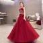 Elegant Burgundy Evening Dresses  2020 A-Line / Princess See-through Scoop Neck Sleeveless Feather Beading Floor-Length / Long Formal Dresses