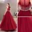 Elegant Burgundy Evening Dresses  2020 A-Line / Princess See-through Scoop Neck Sleeveless Feather Beading Floor-Length / Long Formal Dresses