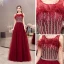 Elegant Burgundy Evening Dresses  2020 A-Line / Princess See-through Scoop Neck Sleeveless Feather Beading Floor-Length / Long Formal Dresses