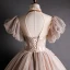 Victorian Style Brown See-through Prom Dresses 2020 Ball Gown High Neck Puffy Short Sleeve Appliques Lace Beading Floor-Length / Long Ruffle Backless