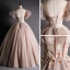 Victorian Style Brown See-through Prom Dresses 2020 Ball Gown High Neck Puffy Short Sleeve Appliques Lace Beading Floor-Length / Long Ruffle Backless